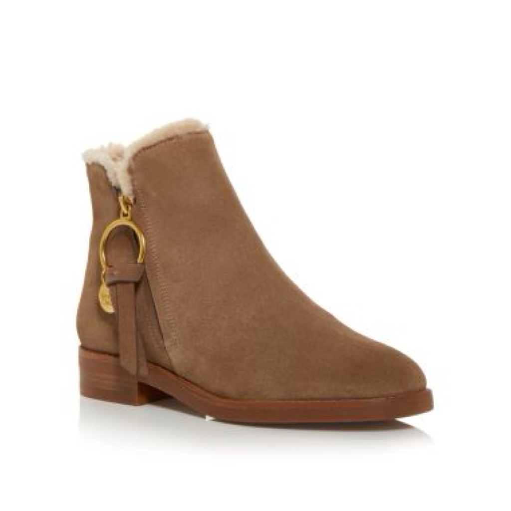 New See By Chlo Louise Shearling Low Heel Booties Sz 40